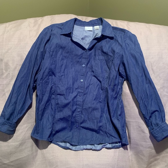 Cute colorful comfy Chevron stripe print dress sz L denim top shirt blue purple - Picture 14 of 16